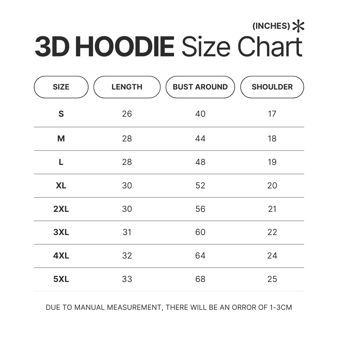 3D Hoodie Size Chart - Power Rangers Mall