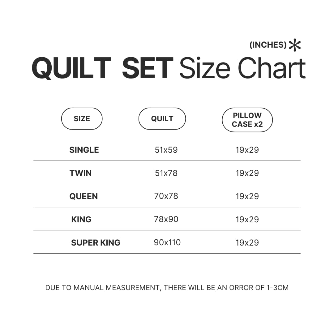 Quilt Set Size Chart - Power Rangers Mall