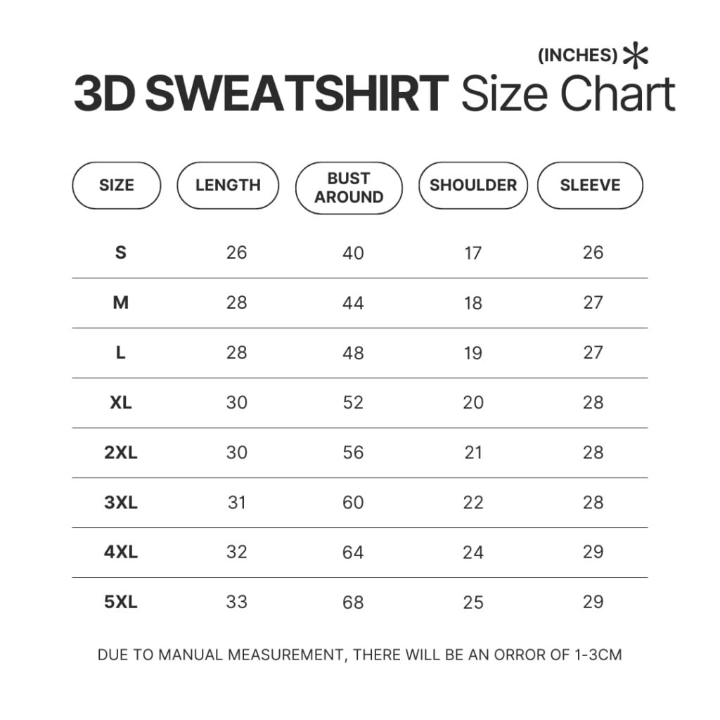 3D Sweatshirt Size Chart - Power Rangers Mall