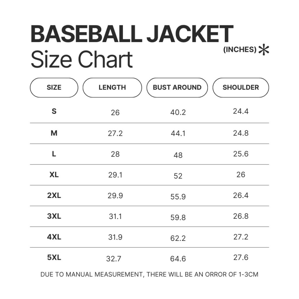 Baseball Jacket Size Chart - Power Rangers Store