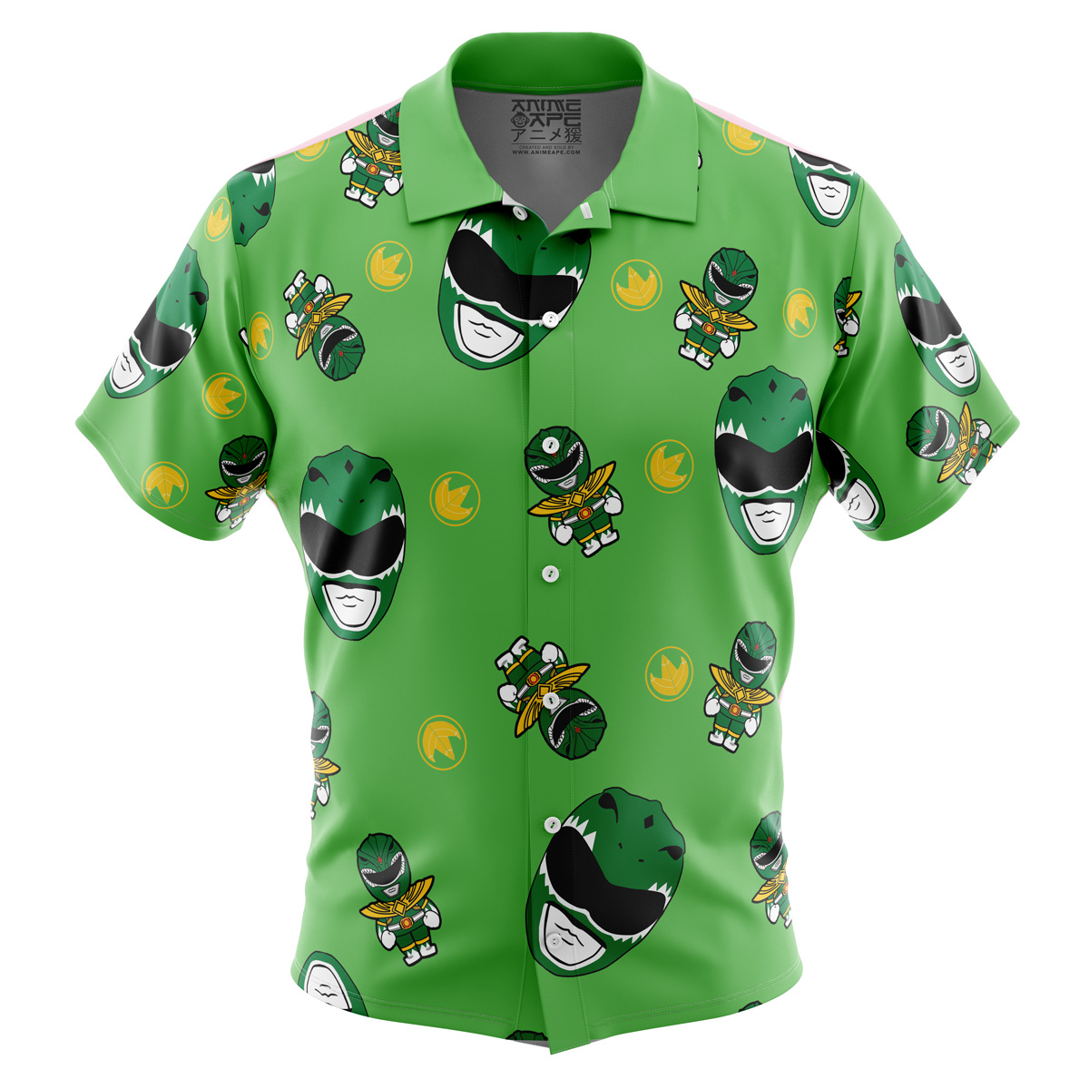 Green Ranger Pattern Mighty Morphin Power Rangers Button Up Hawaiian Shirt
