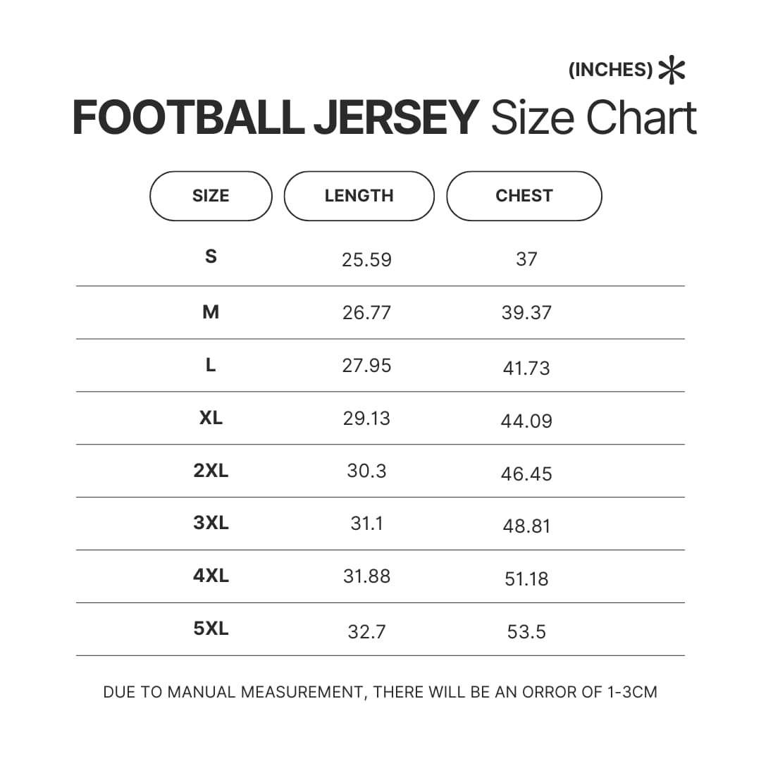 Football Jersey Size Chart - Power Rangers Mall