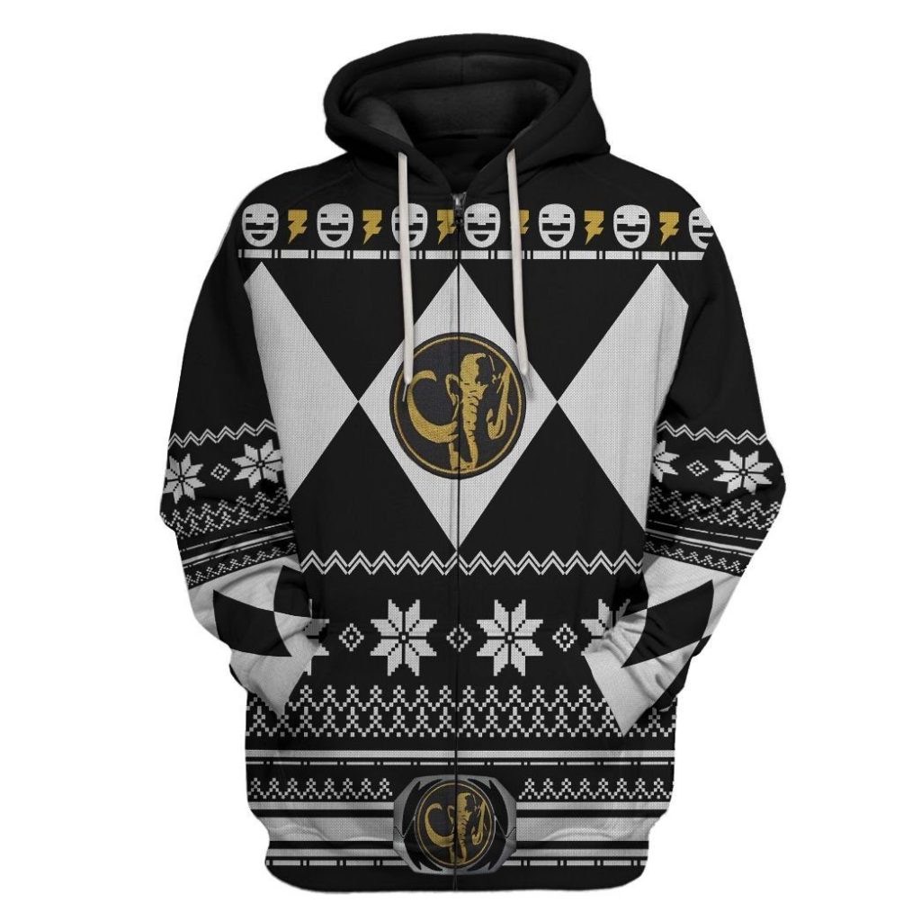 gearhuman 3d black power ranger custom tshirt hoodie apparel cw29108 3d apparel zip hoodie s 415584 - Power Rangers Mall