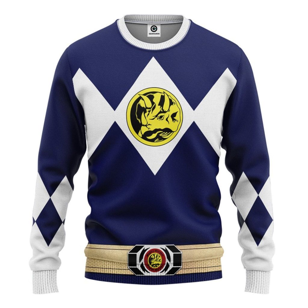 gearhuman 3d mighty morphin power ranger blue tshirt hoodie apparel gk190115 3d apparel long sleeve s 326465 - Power Rangers Mall