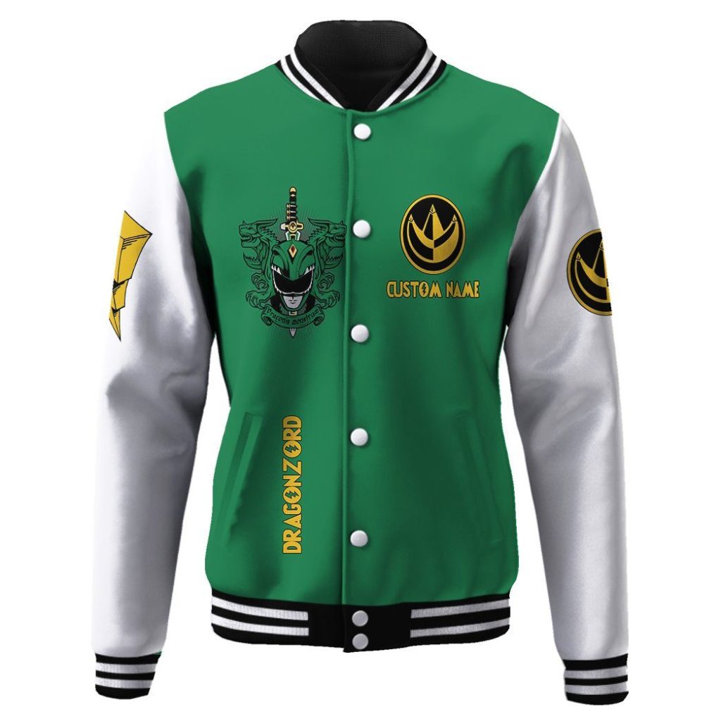 gearhuman 3d mighty morphin power ranger green custom name baseball jacket gk200110 baseball jacket 281140 - Power Rangers Mall
