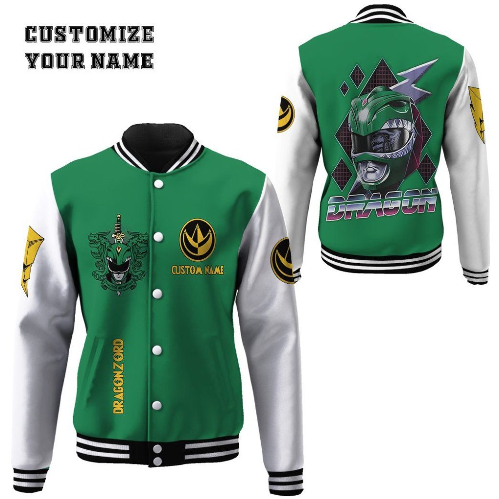 gearhuman 3d mighty morphin power ranger green custom name baseball jacket gk200110 baseball jacket baseball jacket xs 588000 - Power Rangers Mall