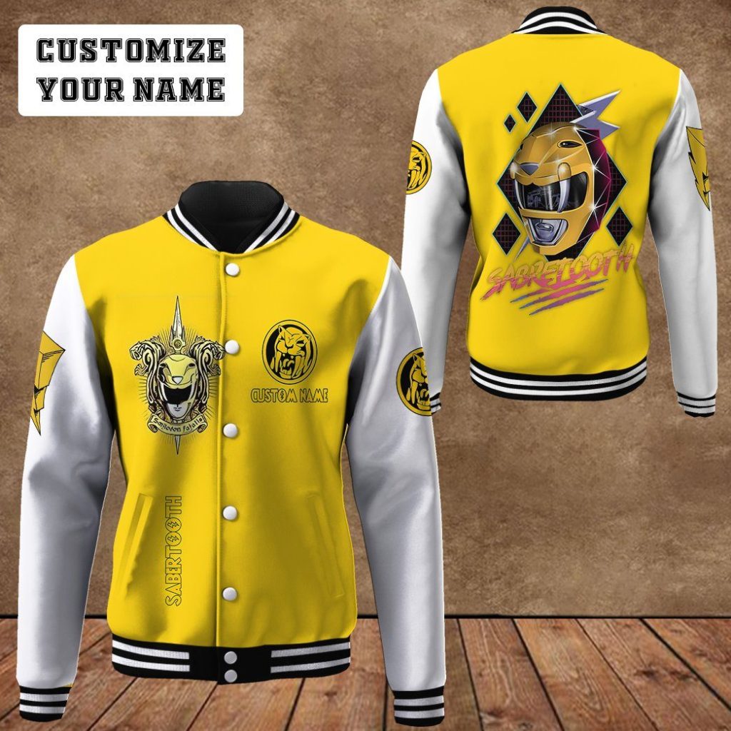 gearhuman 3d mighty morphin power ranger yellow custom name baseball jacket gk200113 baseball jacket 300487 - Power Rangers Mall
