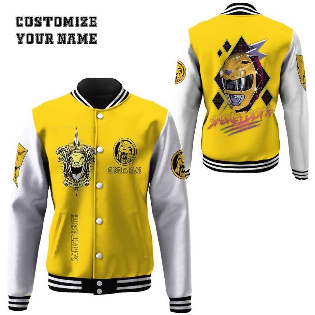gearhuman 3d mighty morphin power ranger yellow custom name baseball jacket gk200113 baseball jacket 650987 - Power Rangers Mall