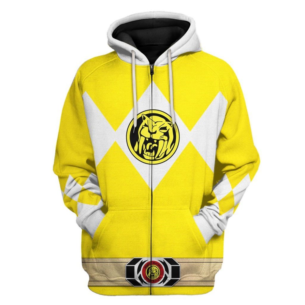 gearhuman 3d mighty morphin power ranger yellow tshirt hoodie apparel gk190114 3d apparel zip hoodie s 881100 - Power Rangers Mall