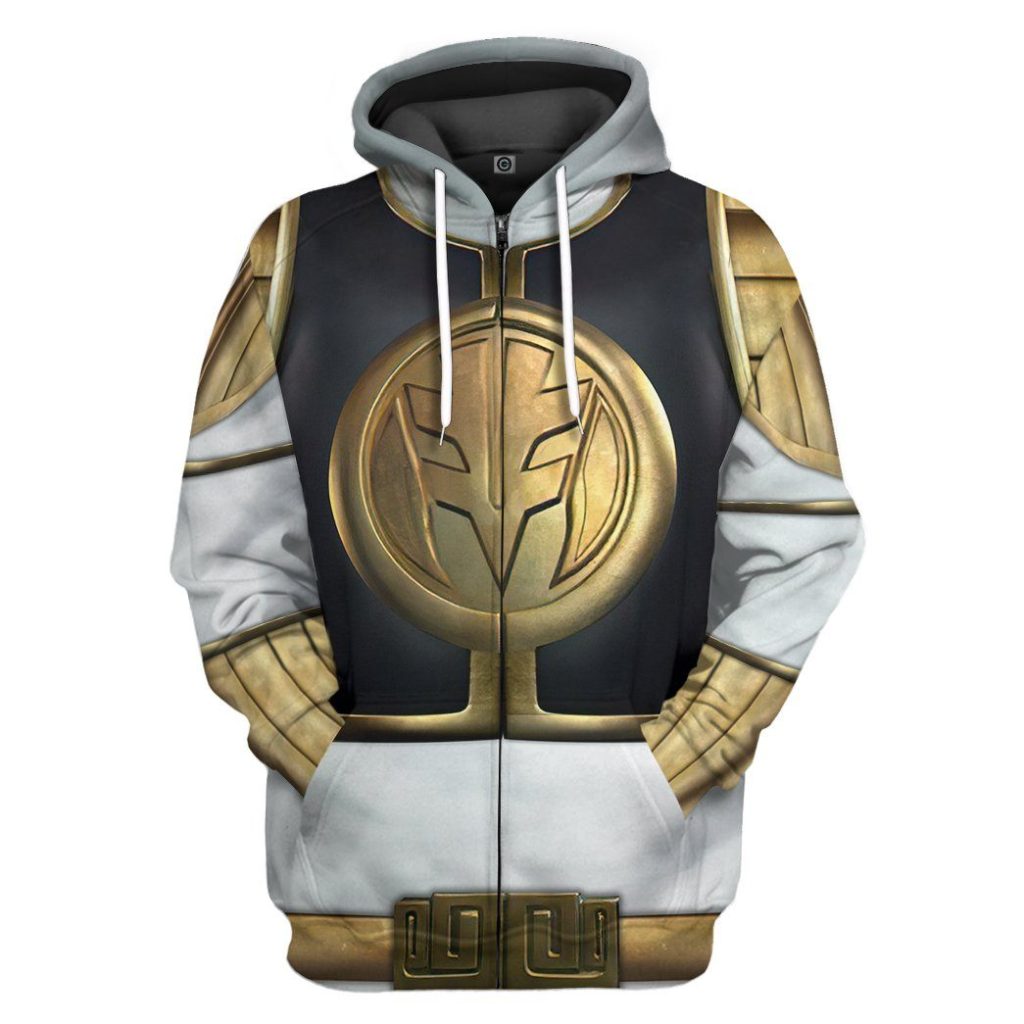 gearhuman 3d mighty morphin white power rangers custom hoodie apparel gn01101 3d apparel zip hoodie s 896885 - Power Rangers Mall