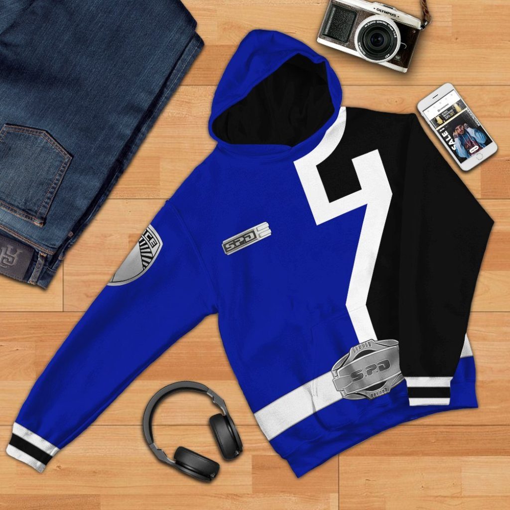 gearhuman 3d power rangers spd blue tshirt hoodie apparel gb290125 3d apparel 108376 - Power Rangers Mall