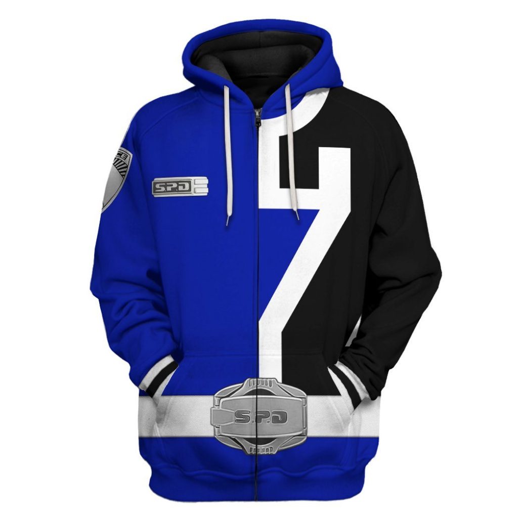 gearhuman 3d power rangers spd blue tshirt hoodie apparel gb290125 3d apparel zip hoodie s 272890 - Power Rangers Mall