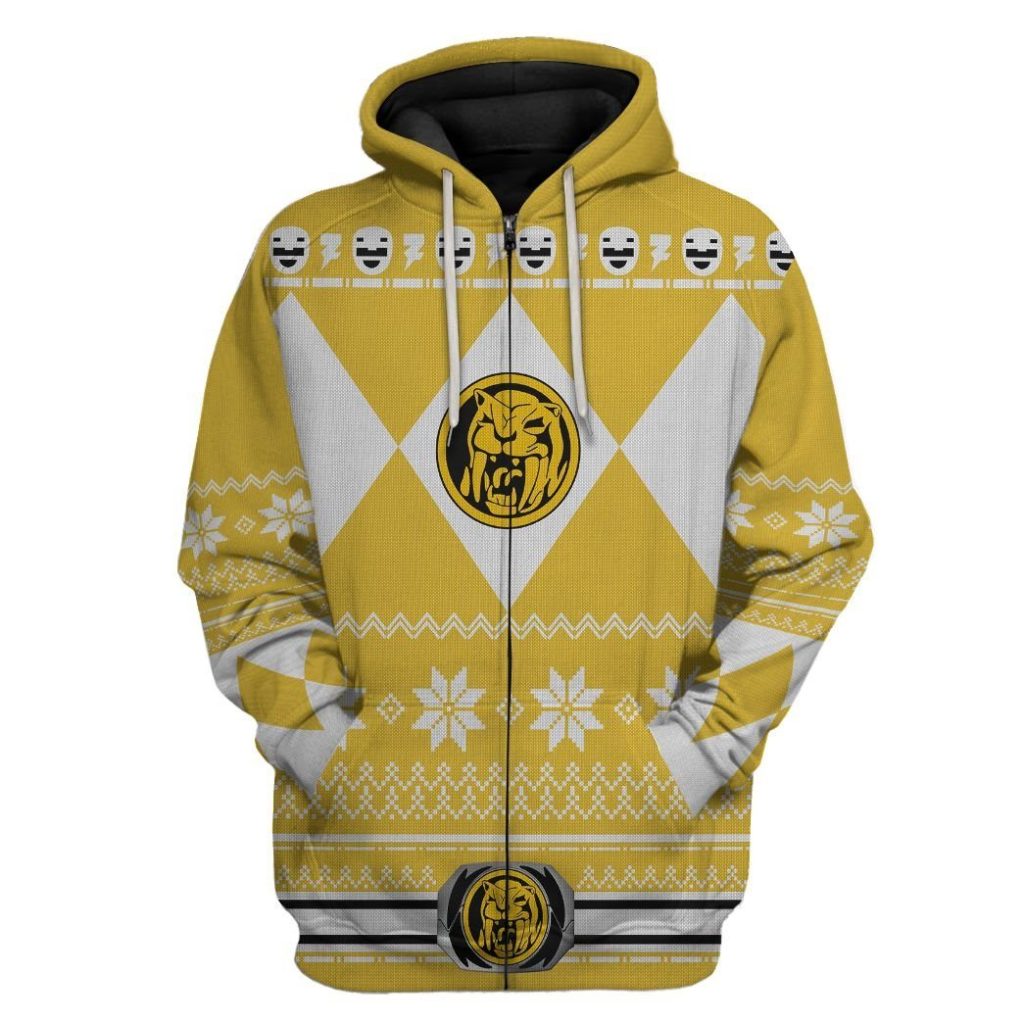 gearhuman 3d yellow power ranger custom tshirt hoodie apparel cw291010 3d apparel zip hoodie s 112401 - Power Rangers Mall