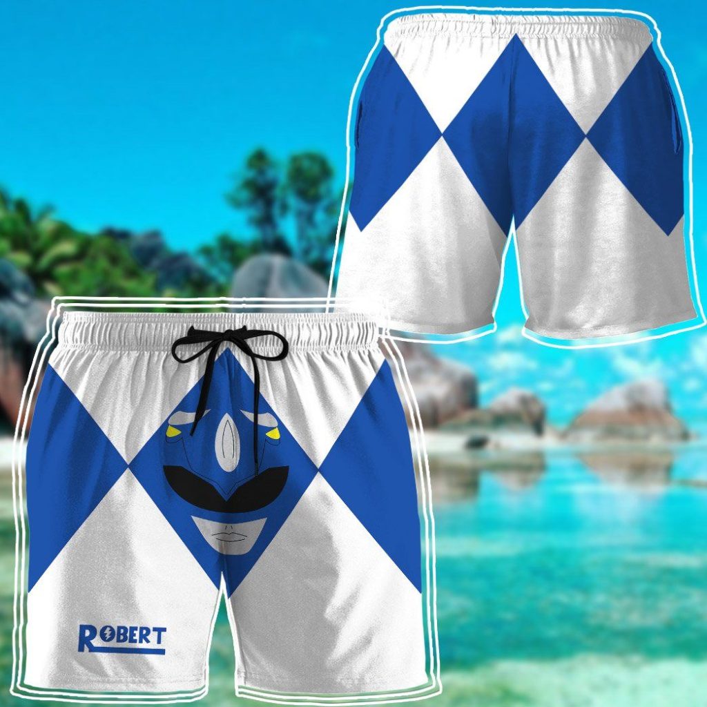 gearhumans 3d mighty morphin power rangers blue ranger custom name beach shorts swim trunk gw0206216 men shorts 587018 - Power Rangers Mall