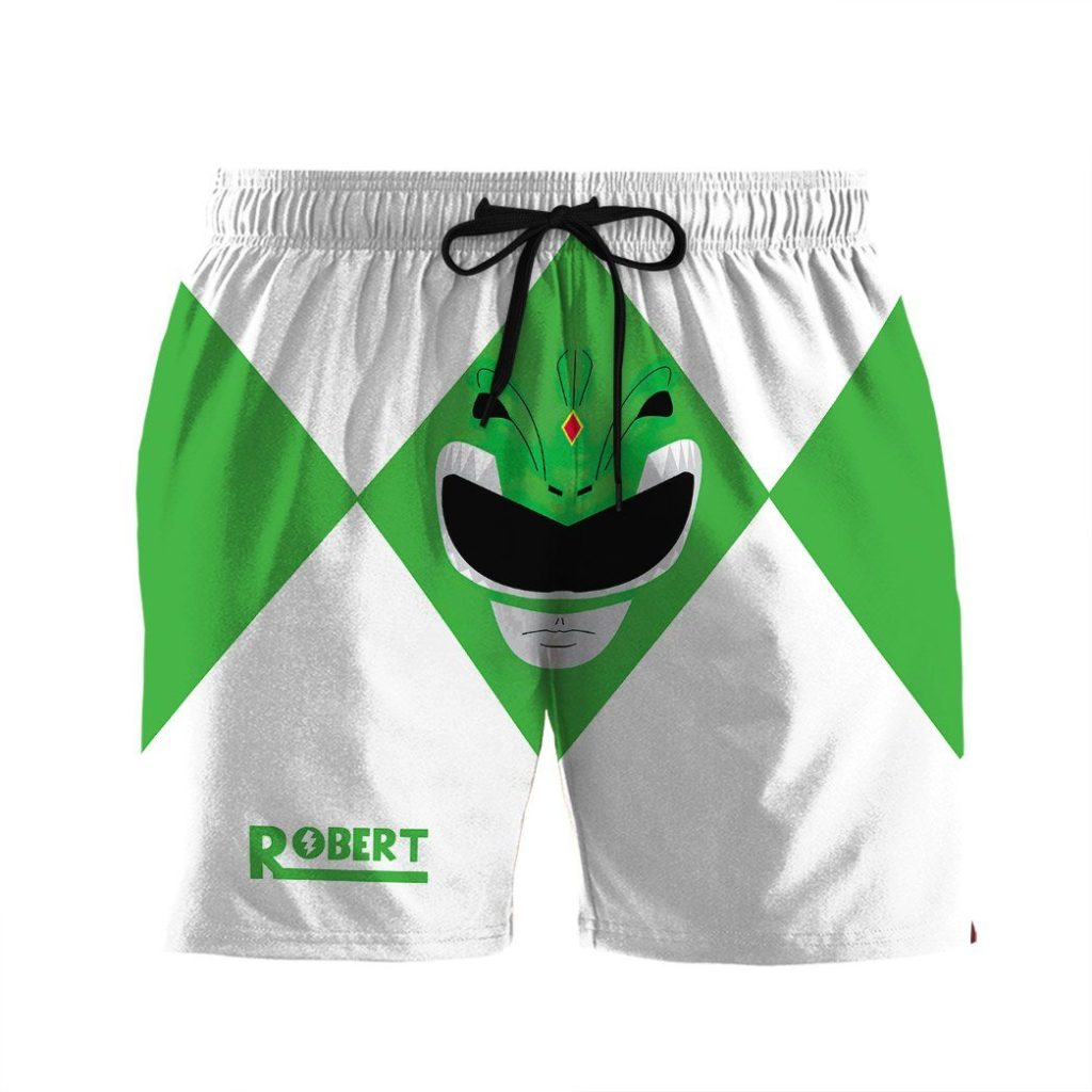 gearhumans 3d mighty morphin power rangers green ranger custom name beach shorts swim trunk gw0206215 men shorts men shorts s 965046 - Power Rangers Mall