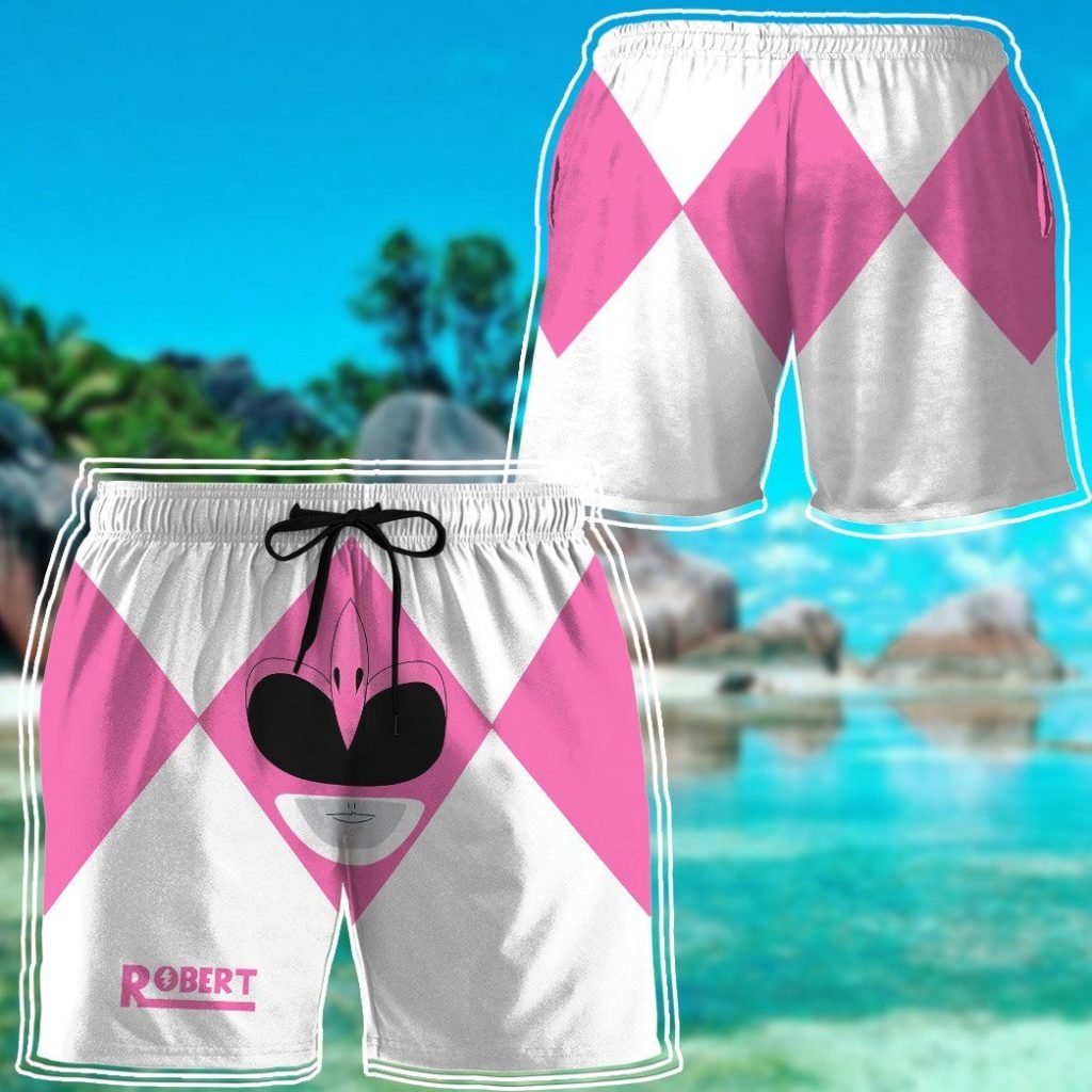 gearhumans 3d mighty morphin power rangers pink ranger custom name beach shorts swim trunk gw0206214 men shorts 128904 - Power Rangers Mall