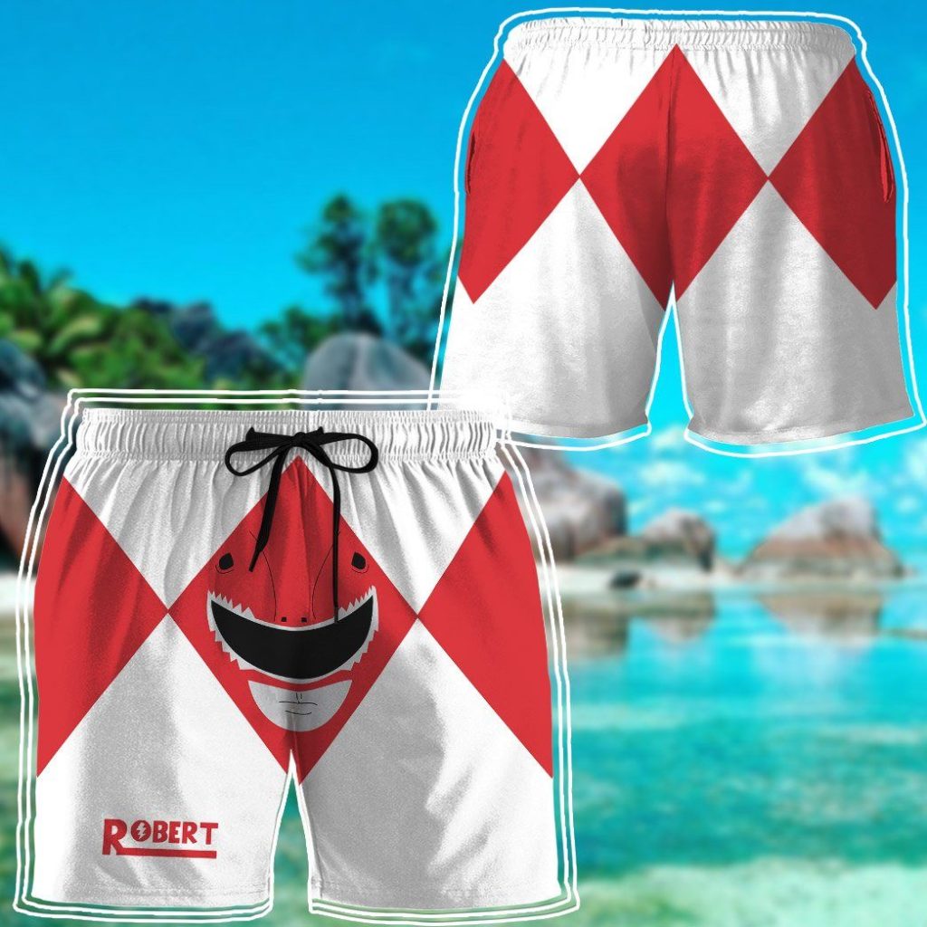 gearhumans 3d mighty morphin power rangers red ranger custom name beach shorts swim trunk gw0206211 men shorts 473821 - Power Rangers Mall