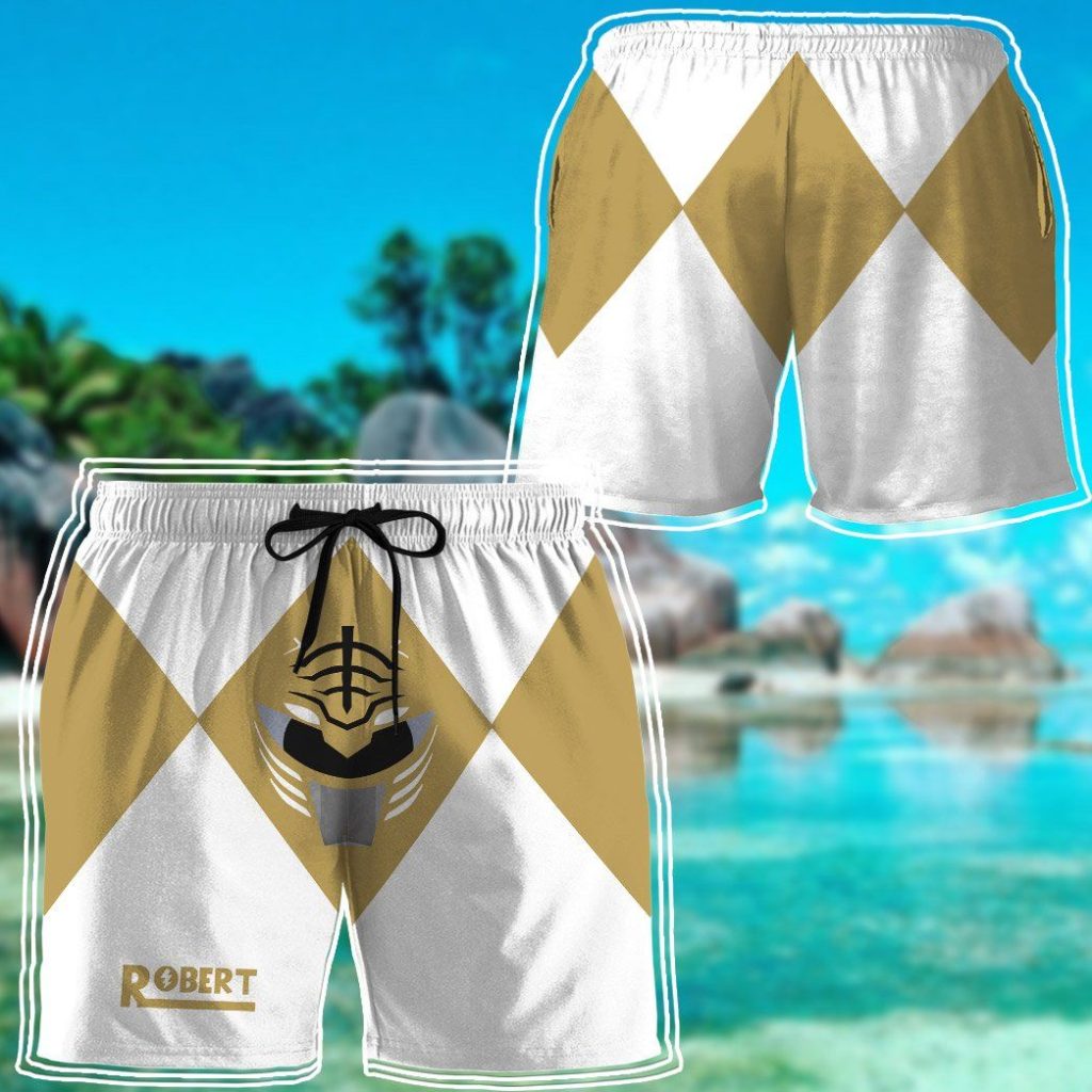 gearhumans 3d mighty morphin power rangers white ranger custom name beach shorts swim trunk gw04062153 men shorts 161819 - Power Rangers Mall