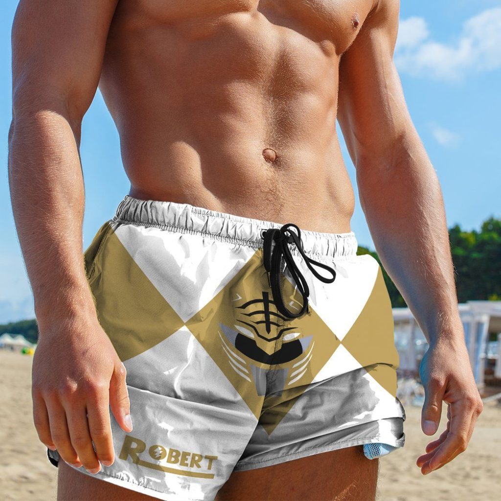 gearhumans 3d mighty morphin power rangers white ranger custom name beach shorts swim trunk gw04062153 men shorts 804460 - Power Rangers Mall