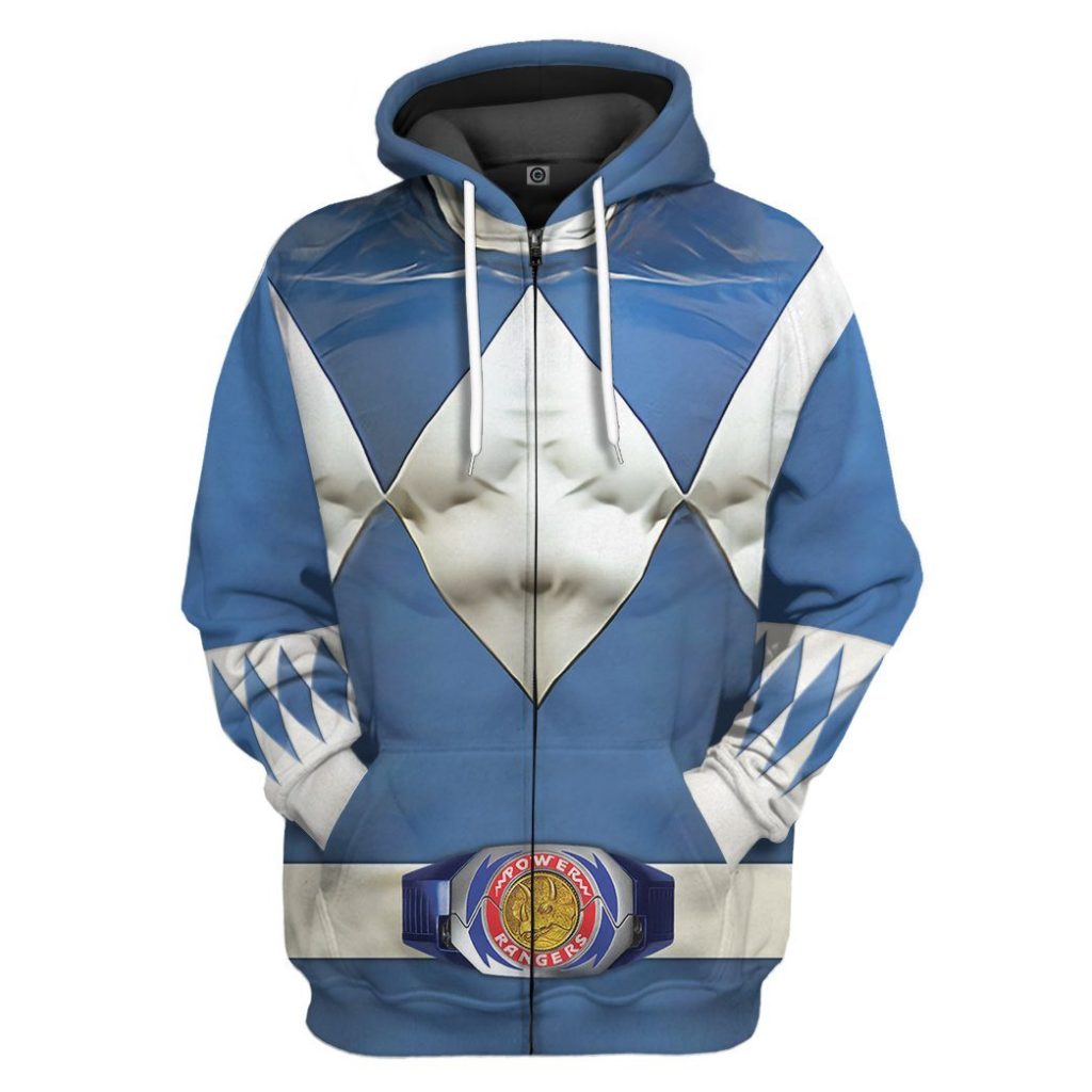 gearhumans mighty morphin blue power rangers custom hoodie apparel gn25094 3d apparel zip hoodie s 189552 - Power Rangers Mall