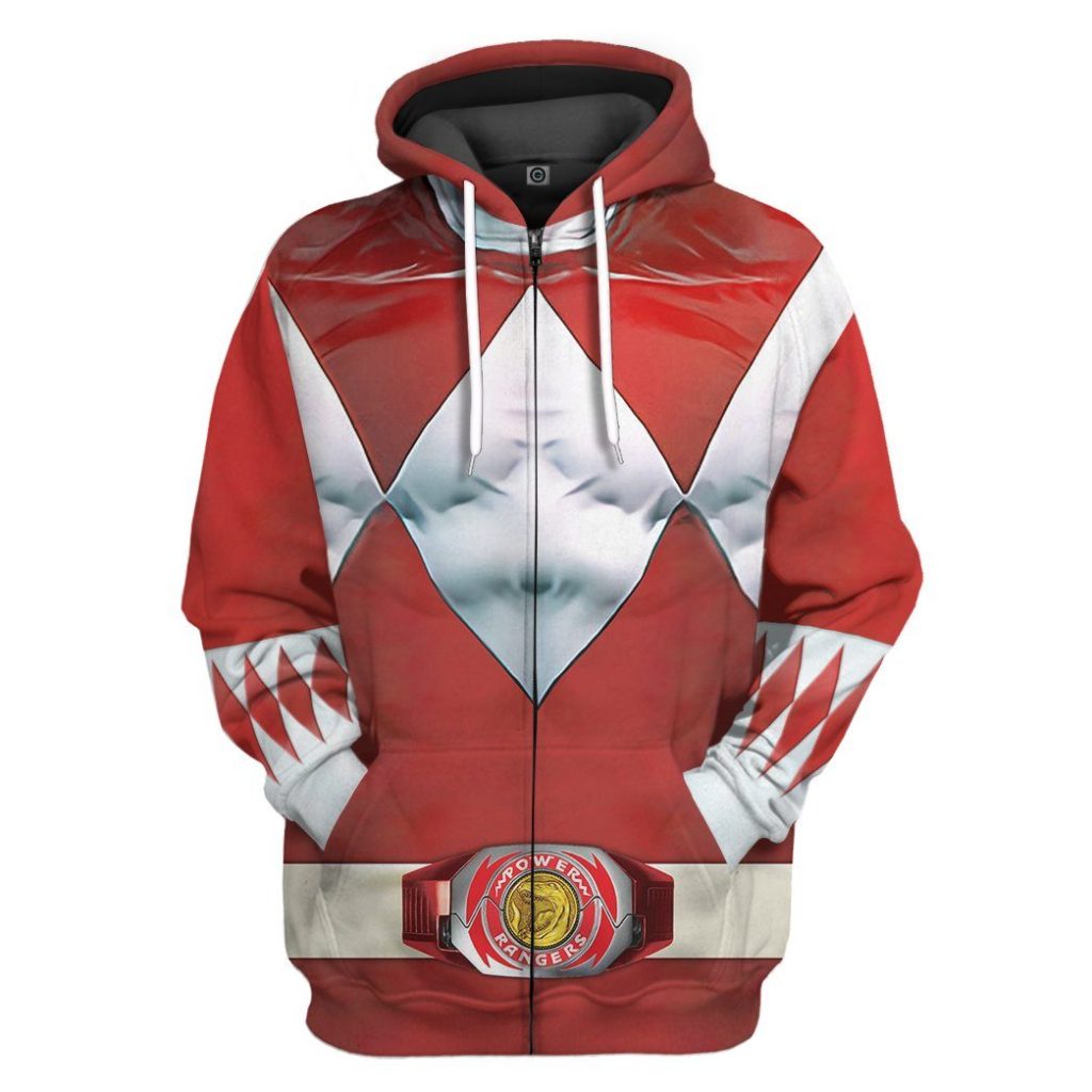 gearhumans mighty morphin red power rangers custom hoodie apparel gn25097 3d apparel zip hoodie s 443391 - Power Rangers Mall
