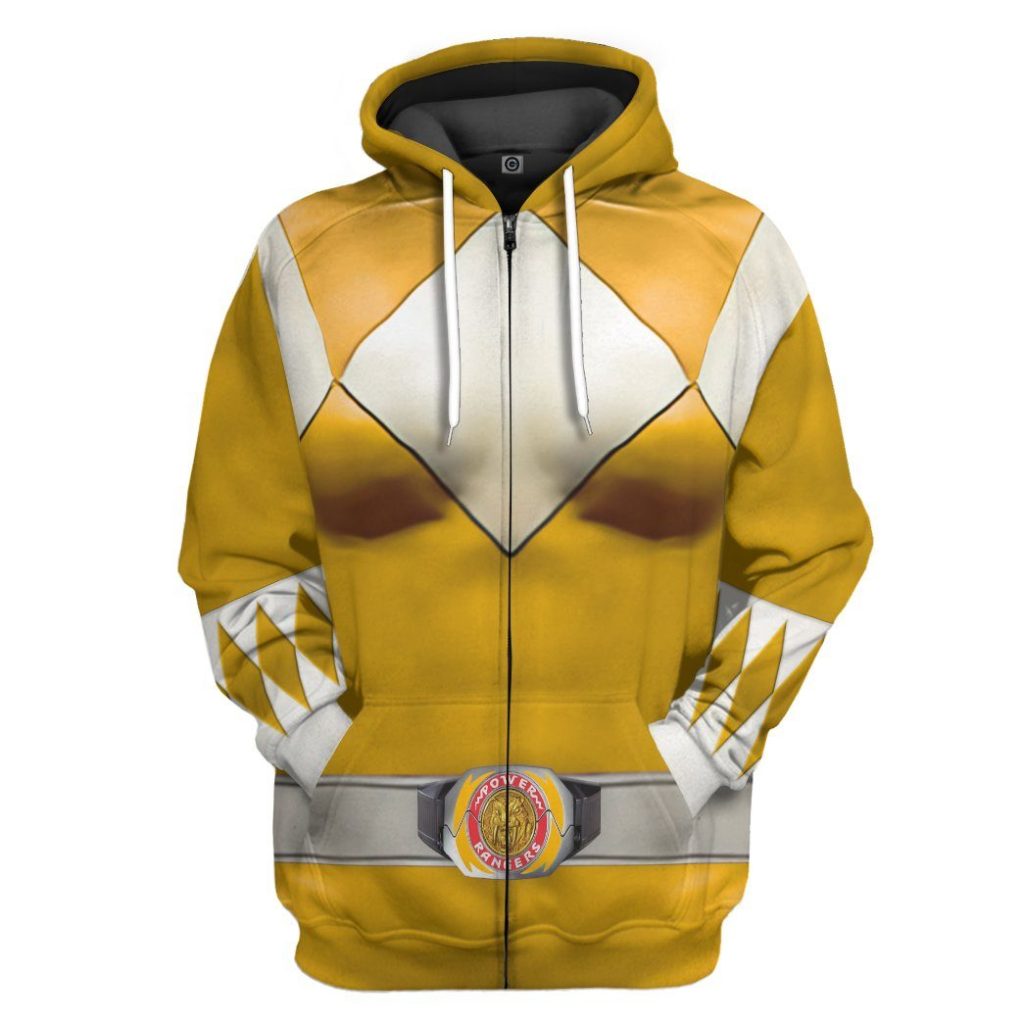 gearhumans mighty morphin yellow power rangers custom hoodie apparel gn25095 3d apparel zip hoodie s 650328 - Power Rangers Mall