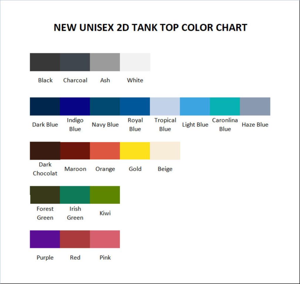 tank top color chart - Power Rangers Mall