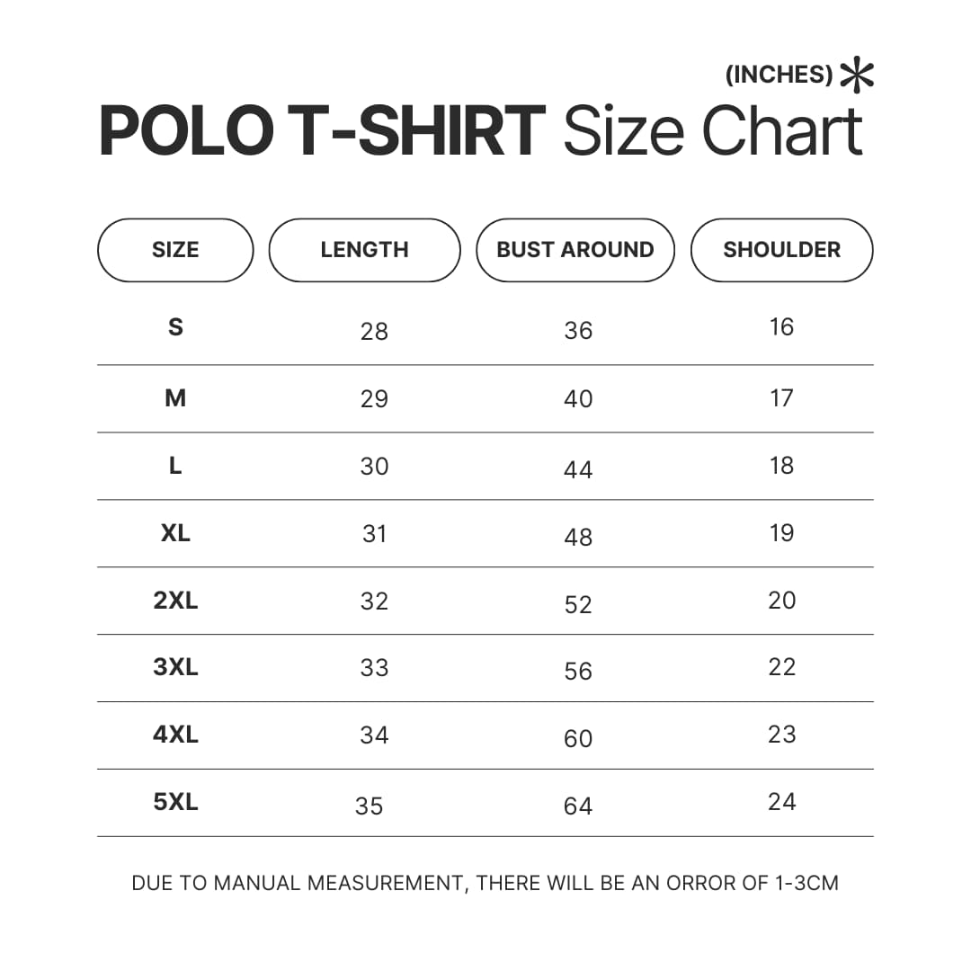 3D Polo Shirt Size Chart - Power Rangers Mall